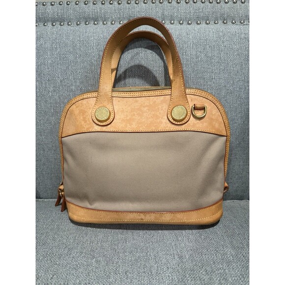 Dooney & Bourke Canvas/Leather Cabriolet Dome Satchel Bag  Taupe/Tan - Picture 2 of 16
